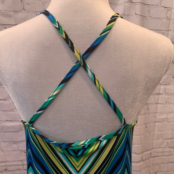 NWOT long multi colored chevron striped maxi dress. Green, yellow, blue. Sz XL - Picture 9 of 13